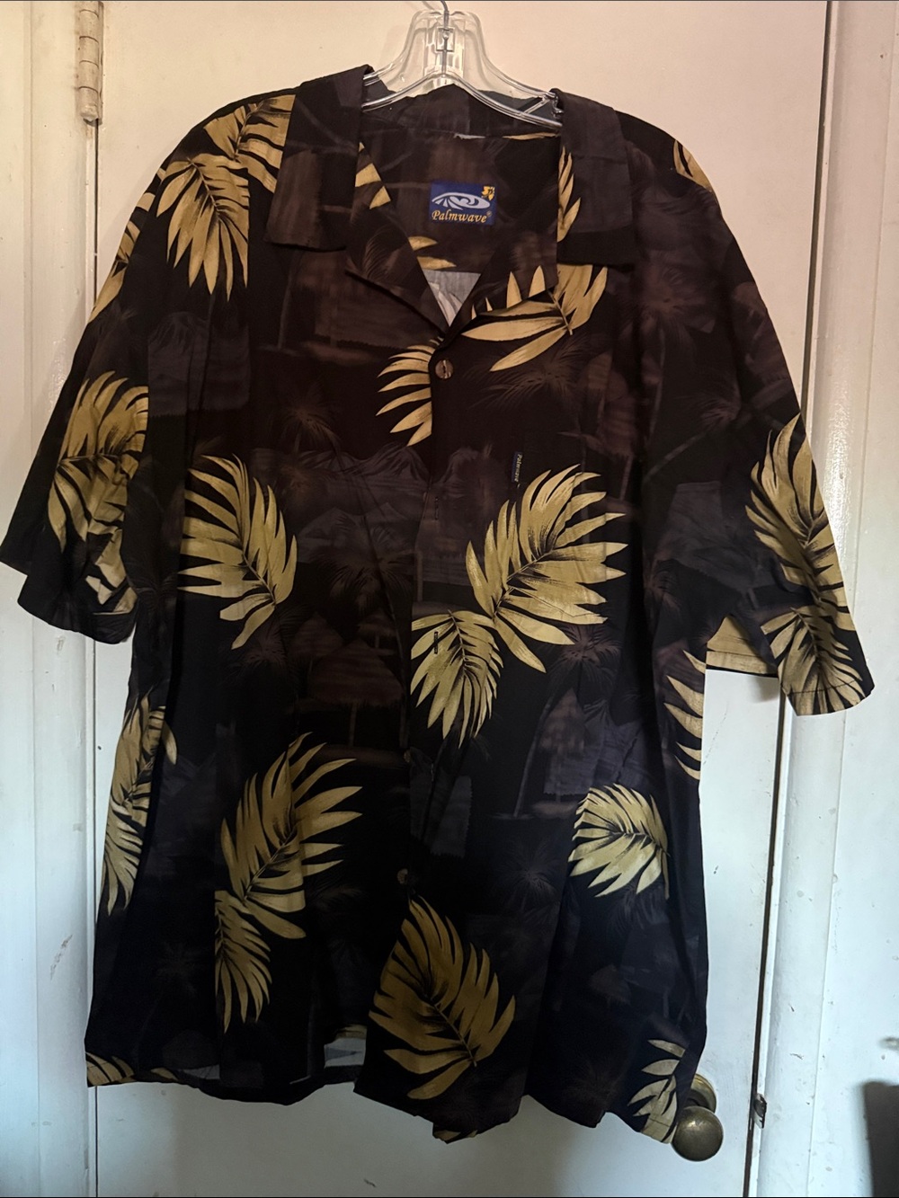 Palmtree Black Hawaiian Shirt with Yellow Leaf Print